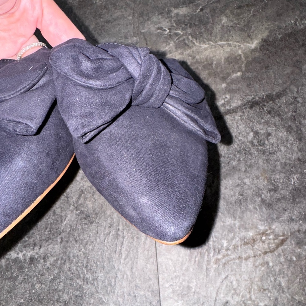 J. Crew Navy Blue Suedes Bow Mules Size 9 - Picture 5 of 8